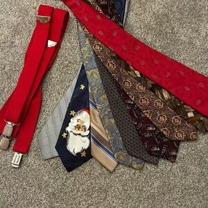 Red Suspenders and Assorted Ties Set
